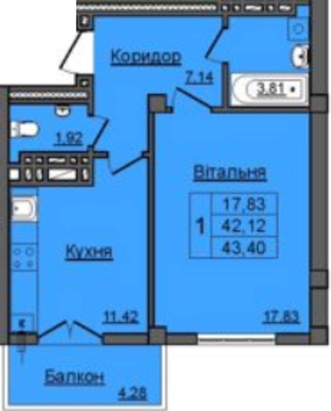 Планировка типа  1-43.40