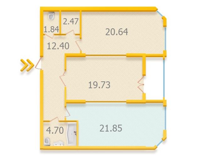 Планировка типа  2-85.37