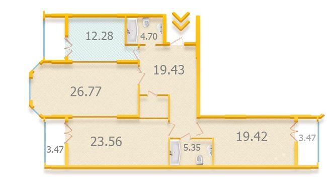 Планировка типа  3-124.75