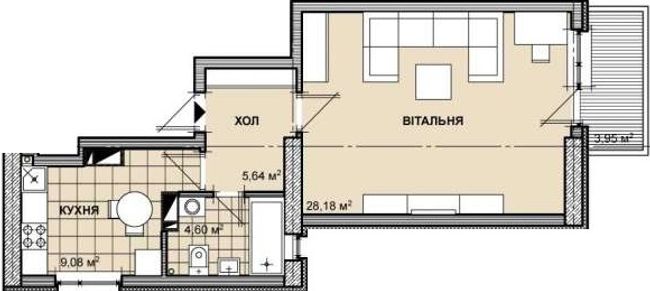 Планировка типа  1-48.69