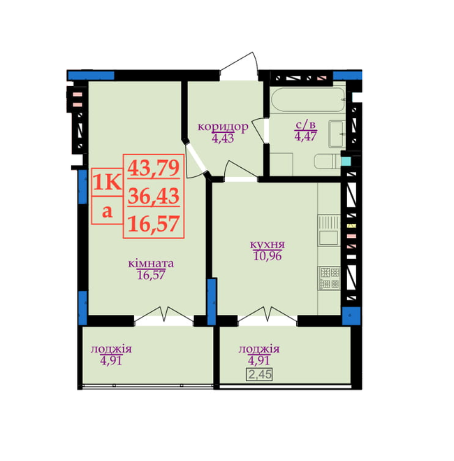Планировка типа  1-43.79