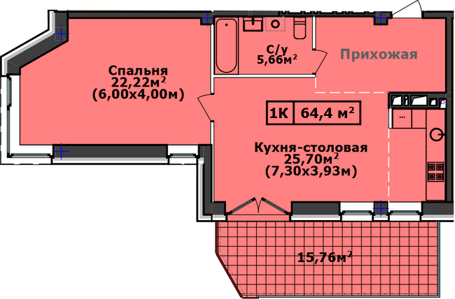 Планировка типа  1-64.4