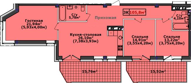 Планировка типа  3-105.8