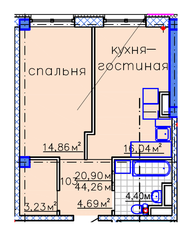 Планировка типа  1-44.26