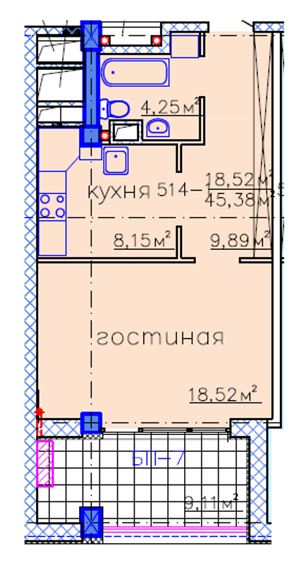 Планировка типа  1-45.38