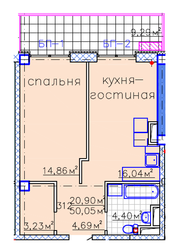 Планировка типа  1-50.05