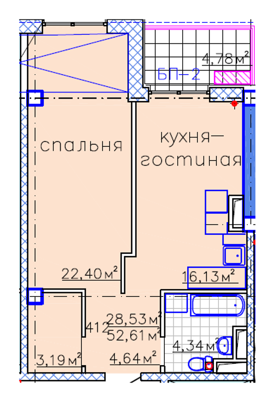 Планировка типа  1-52.61