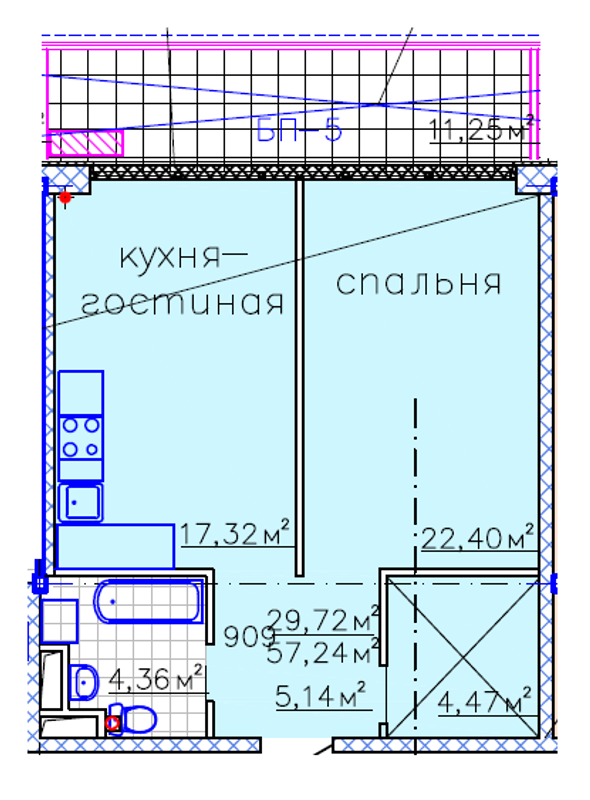 Планировка типа  1-57.24