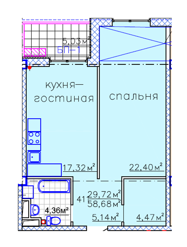 Планировка типа  1-58.68