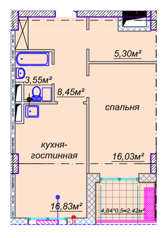 Планировка типа  2-54.32