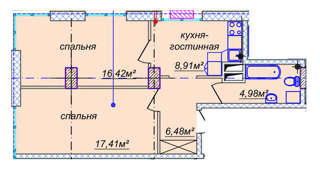 Планировка типа  2-55.48