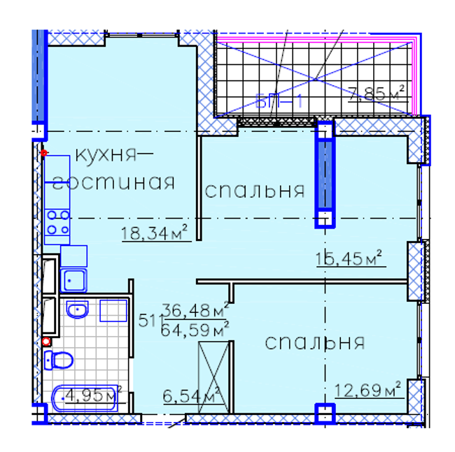 Планировка типа  2-64.59