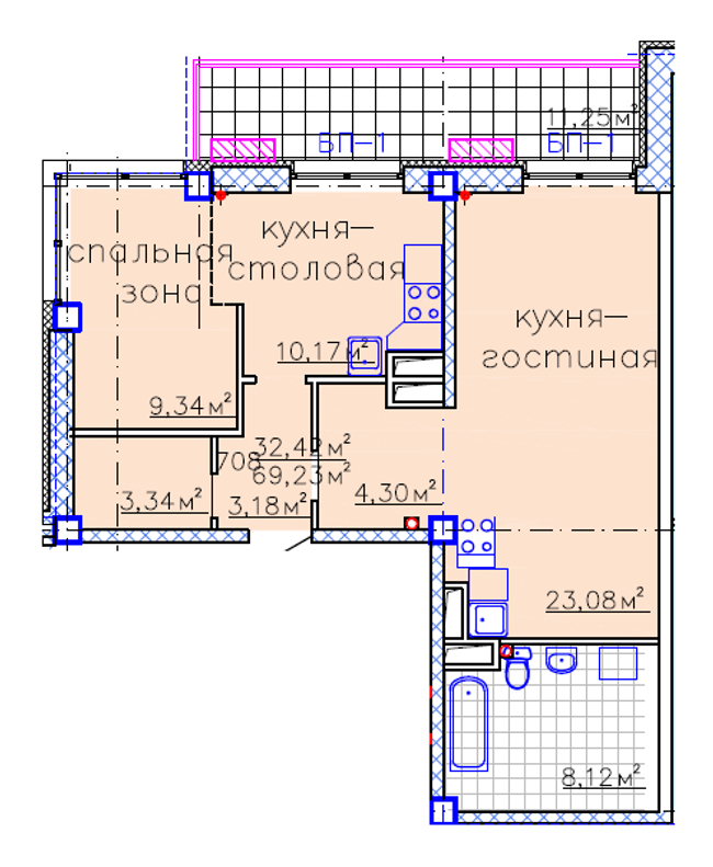 Планировка типа  2-69.23