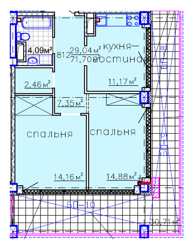 Планировка типа  2-71.7