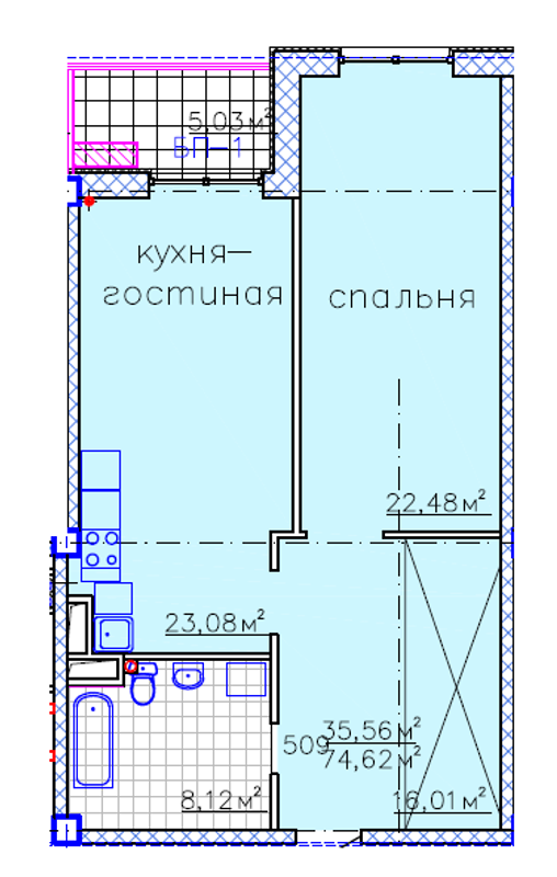 Планировка типа  2-74.62