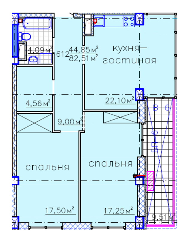 Планировка типа  2-82.51