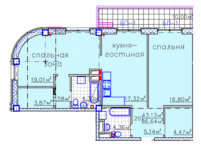 Планировка типа  2-86.64