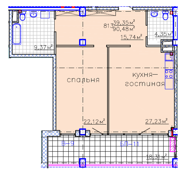 Планировка типа  2-90.48