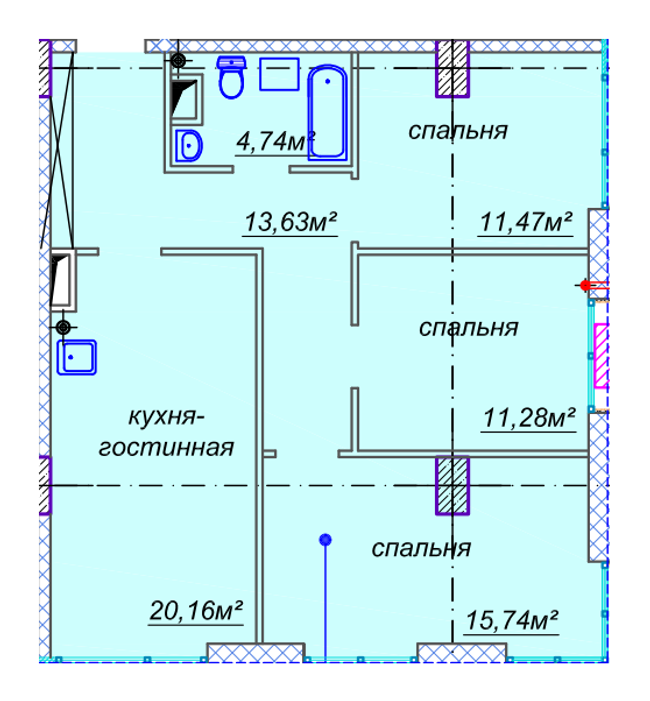 Планировка типа  3-79.96