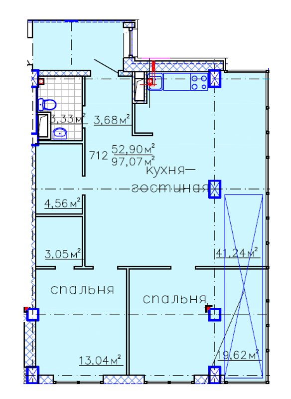 Планировка типа  3-97.07