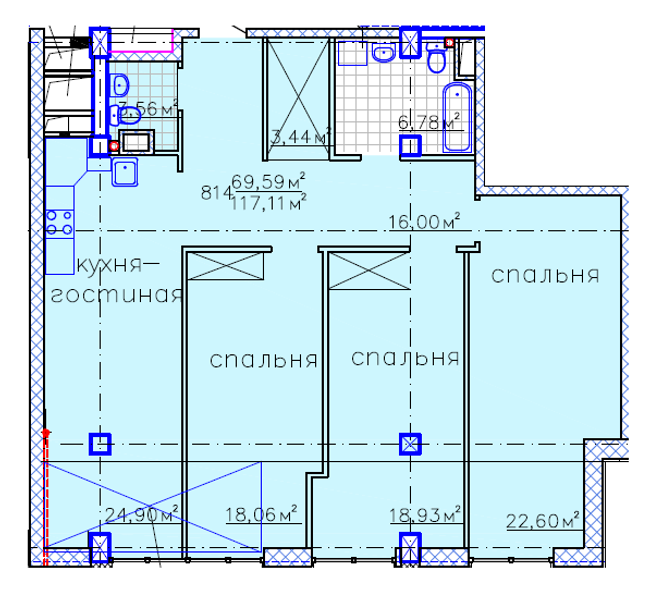 Планировка типа  3-117.11