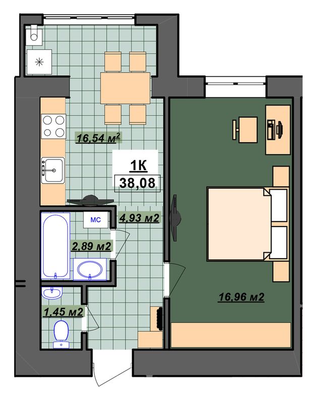 Планировка типа  1-38.08