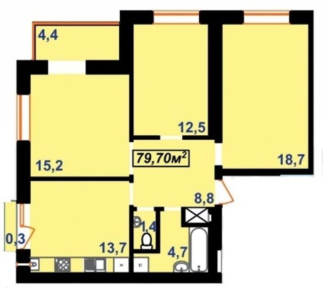 Планировка типа  3-79.70