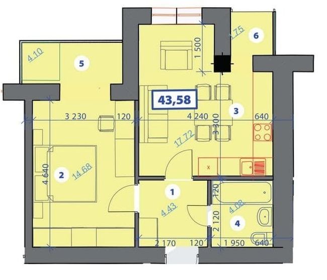 Планировка типа  1-43.58