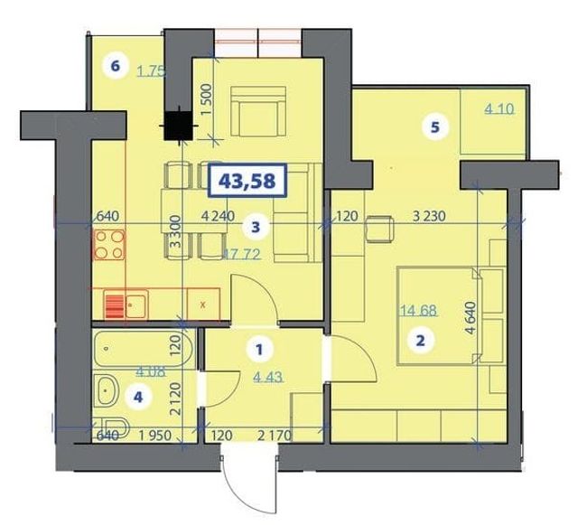 Планировка типа  1-43.58