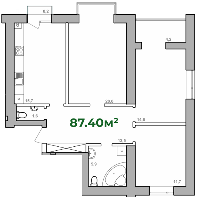 Планировка типа  3-87.4