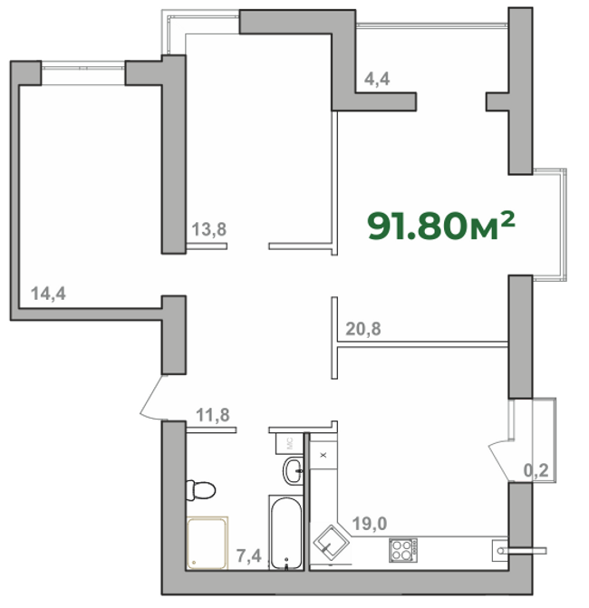 Планировка типа  3-91.8