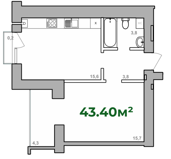 Планировка типа  1-43.4