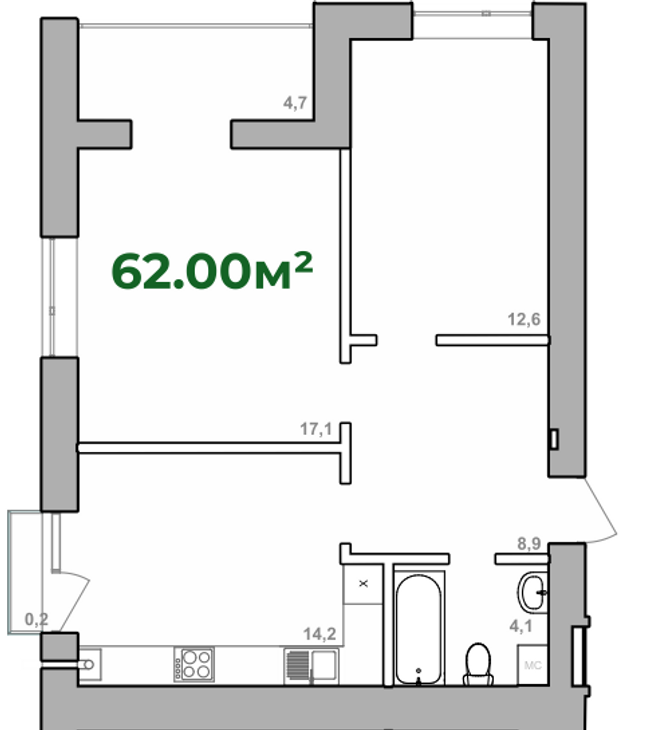 Планировка типа  2-61.9