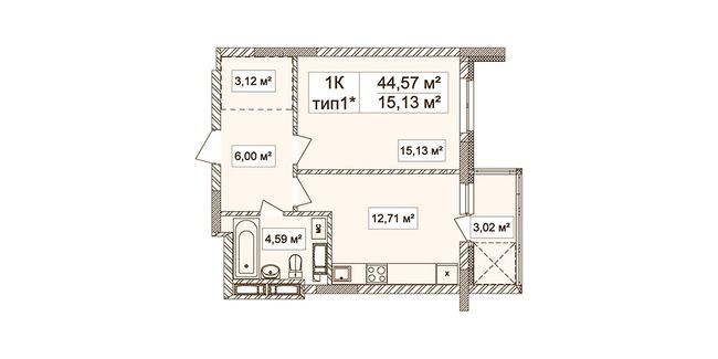 Планировка типа  1-44.57