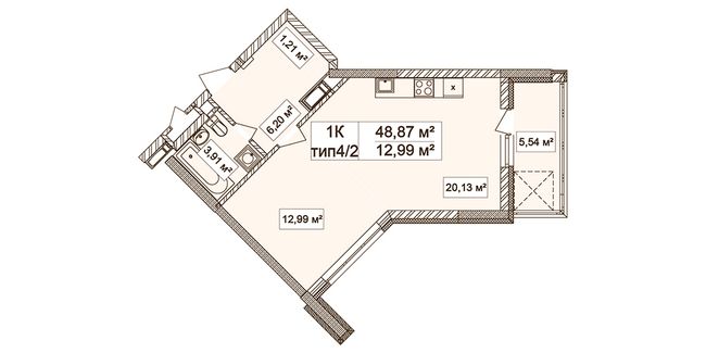 Планировка типа  1-48.87