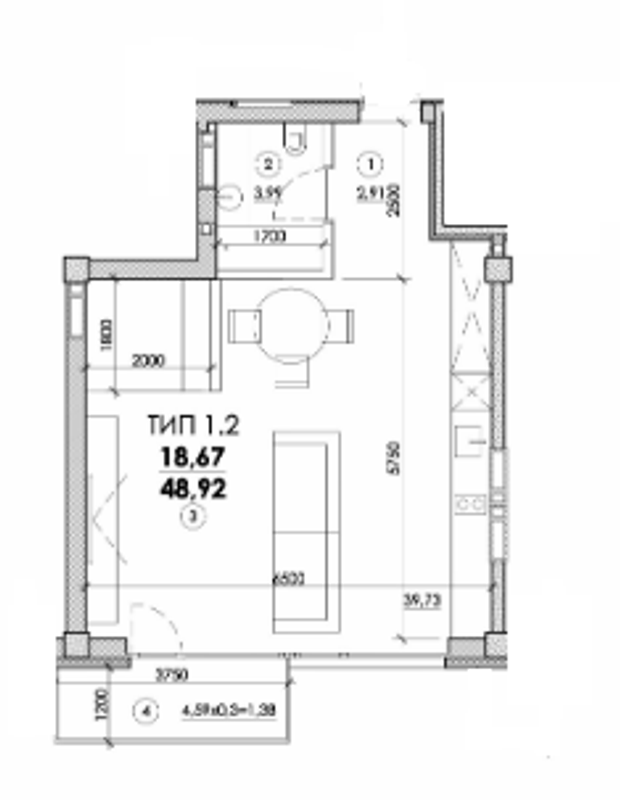 Планировка типа  1-48.92