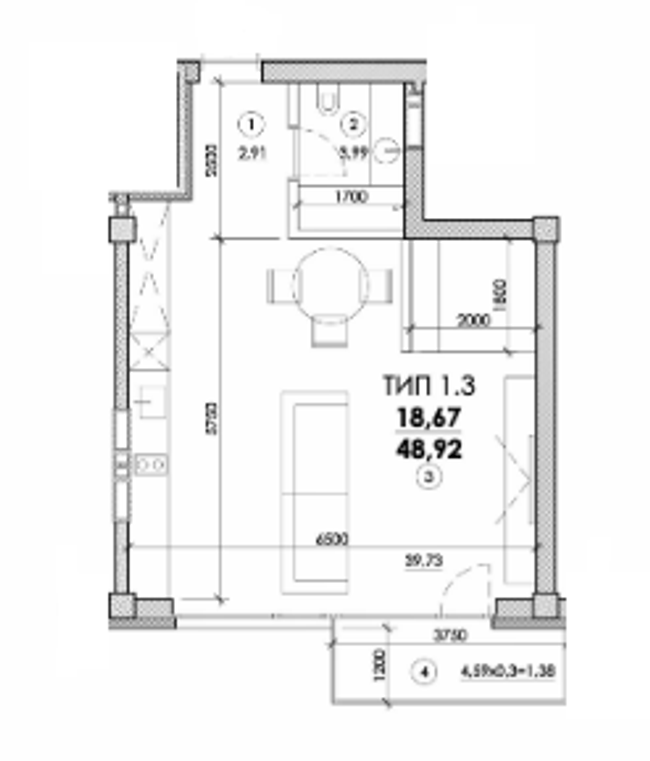 Планировка типа  1-48.92