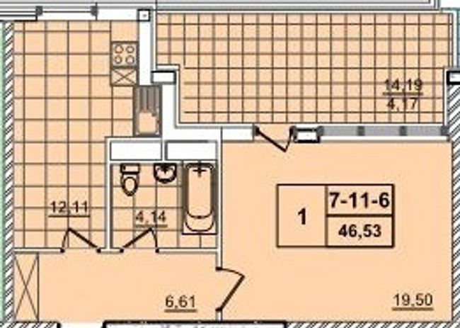 Планировка типа  1-46.53