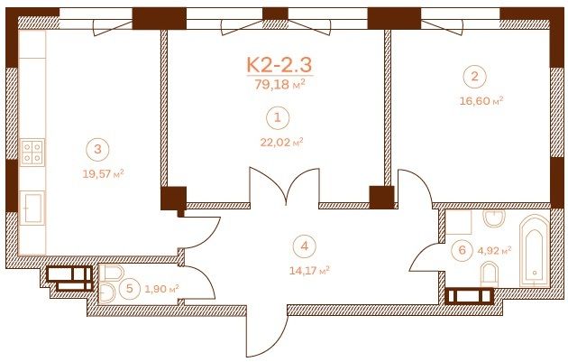 Планировка типа  К2-2-3