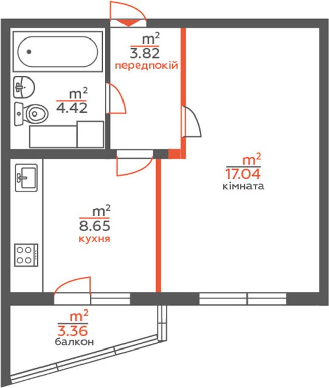 Планировка типа  1А-1-1