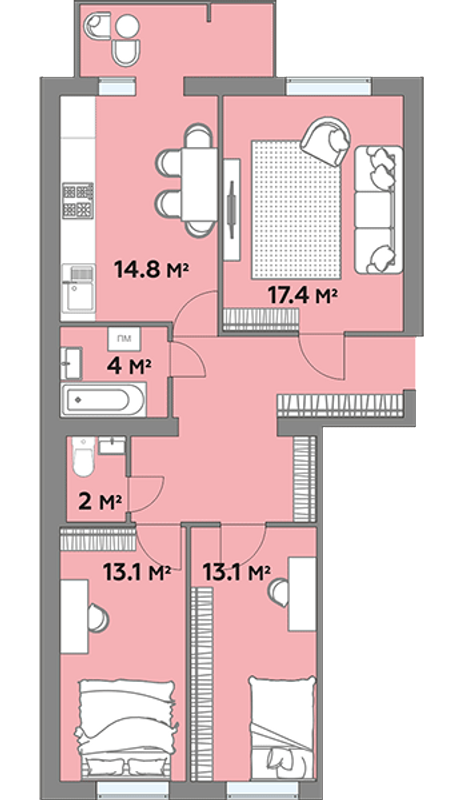 Планировка типа  3-79.5