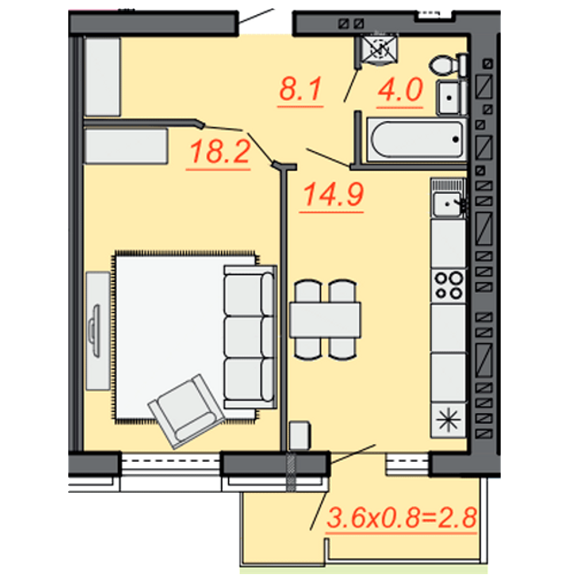 Планировка типа  1-48.0